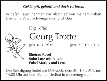 Traueranzeige von Georg Trotte von Mitteldeutsche Zeitung Merseburg/Querfurt