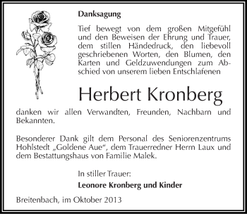 Traueranzeige von Herbert Kronberg von Mitteldeutsche Zeitung Sangerhausen