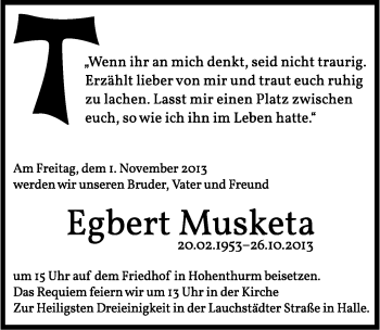 Traueranzeige von Egbert Musketa von Mitteldeutsche Zeitung Halle/Saalkreis