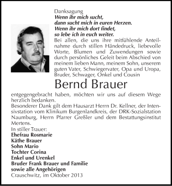 Traueranzeige von Bernd Brauer von Mitteldeutsche Zeitung Naumburg/Nebra