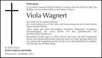 Traueranzeige von Viola Wagnert von Mitteldeutsche Zeitung Köthen