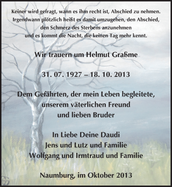 Traueranzeige von Helmut Graßme von Mitteldeutsche Zeitung Naumburg/Nebra