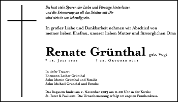 Traueranzeige von Renate Grünthal von Mitteldeutsche Zeitung Dessau-Roßlau
