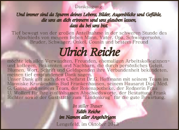 Traueranzeige von Ulrich Reiche von WVG - Wochenspiegel SGH