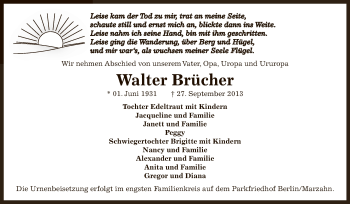Traueranzeige von Walter Brücher von Super Sonntag Bernburg