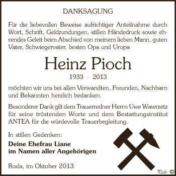 Traueranzeige von Heinz Pioch von Super Sonntag Zeitz