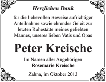 Traueranzeige von Peter Kreische von Super Sonntag Wittenberg