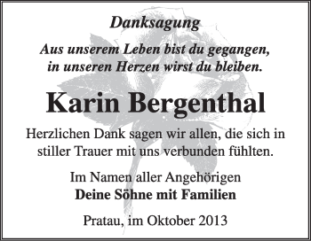 Traueranzeige von Karin Bergenthal von WVG - Wochenspiegel Wittenberg