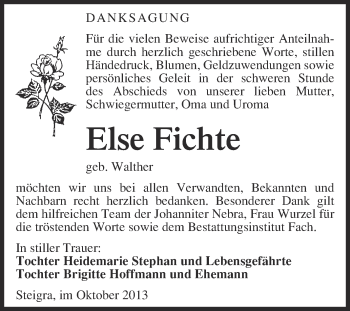 Traueranzeige von Else Fichte von WVG - Wochenspiegel Merseburg