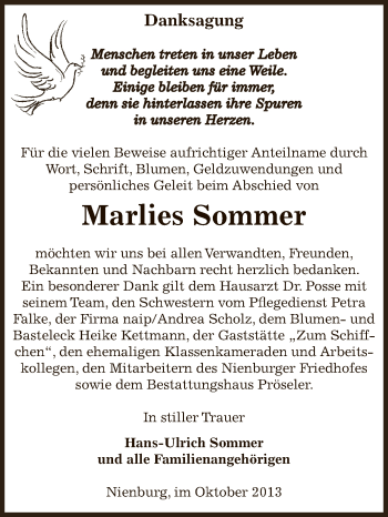 Traueranzeige von Marlies Sommer von Super Sonntag Bernburg