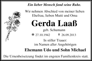 Traueranzeige von Gerda Laaß von Super Sonntag Dessau / Köthen