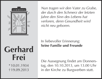 Traueranzeige von Gerhard Frei von WVG - Wochenspiegel NMB / WSF / ZTZ
