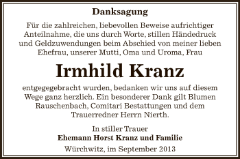 Traueranzeige von Irmhild Kranz von Super Sonntag Zeitz