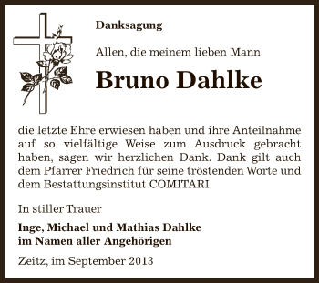 Traueranzeige von Bruno Dahlke von Super Sonntag Zeitz