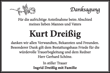 Traueranzeige von Kurt Dreißig von Super Sonntag Dessau / Köthen