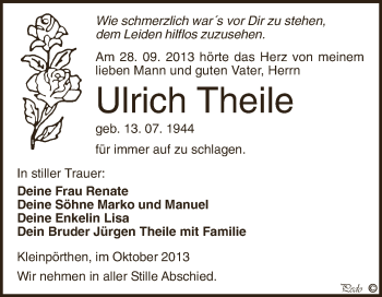 Traueranzeige von Ulrich Theile von Super Sonntag Zeitz