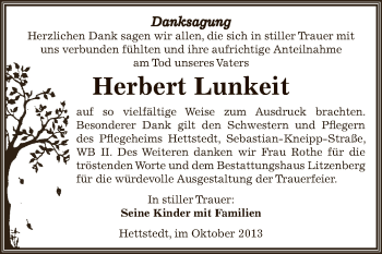 Traueranzeige von Herbert Lunkeit von Super Sonntag SGH Mansf. Land