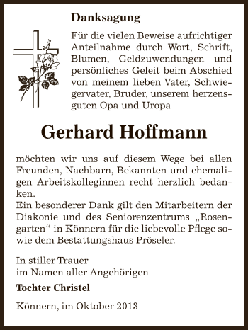 Traueranzeige von Gerhard Hoffmann von Super Sonntag Bernburg