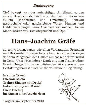 Traueranzeige von Hans–Joachim Gräfe von Super Sonntag Zeitz