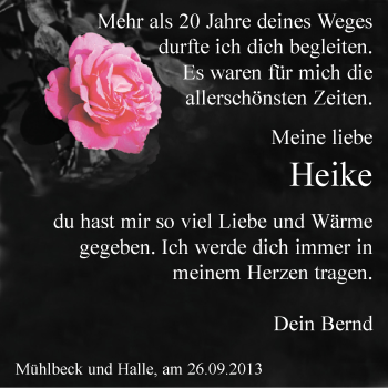 Traueranzeige von Heike  von WVG - Wochenspiegel Bitterfeld