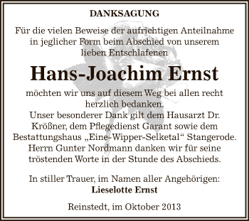 Traueranzeige von Hans-Joachim Ernst von Super Sonntag SGH Mansf. Land