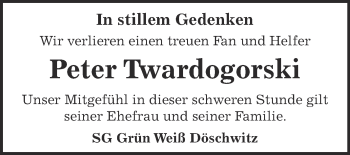 Traueranzeige von Peter Twardogorski von Super Sonntag Zeitz
