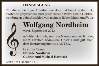Traueranzeige von Wolfgang Nordheim von Super Sonntag Zeitz