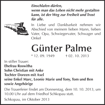 Traueranzeige von Günter Palme von WVG - Wochenspiegel Merseburg