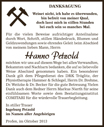 Traueranzeige von Hanno Petzold von Super Sonntag Zeitz