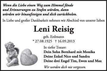 Traueranzeige von Leni Reisig von Super Sonntag Dessau / Köthen