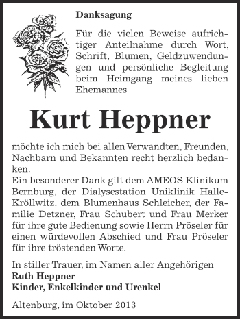 Traueranzeige von Kurt Heppner von Super Sonntag Bernburg