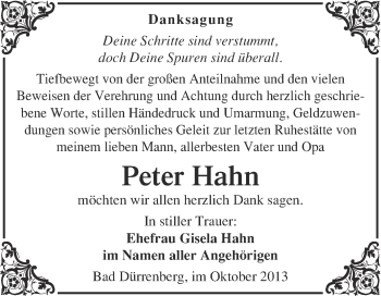 Traueranzeige von Peter Hahn von Super Sonntag Merseburg