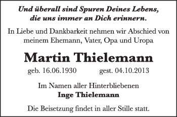 Traueranzeige von Martin Thielemann von Super Sonntag Dessau / Köthen