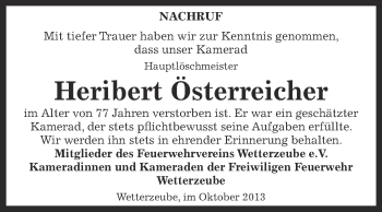 Traueranzeige von Heribert Österreicher von Super Sonntag Zeitz