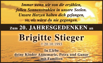 Traueranzeige von Brigitte Stieger von Super Sonntag Zeitz