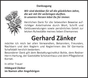 Traueranzeige von Gerhard Zänker von Super Sonntag Merseburg