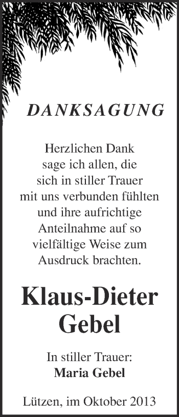 Traueranzeige von Klaus-Dieter Gebel von Super Sonntag Merseburg
