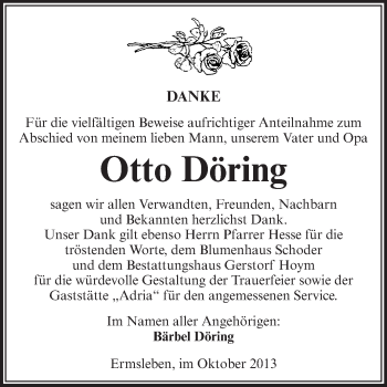 Traueranzeige von Otto Döring von Super Sonntag Aschersleben