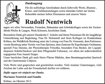 Traueranzeige von Rudolf Nentwich von Super Sonntag Dessau / Köthen
