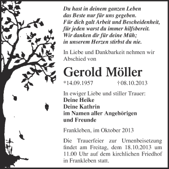 Traueranzeige von Gerold Möller von WVG - Wochenspiegel Merseburg