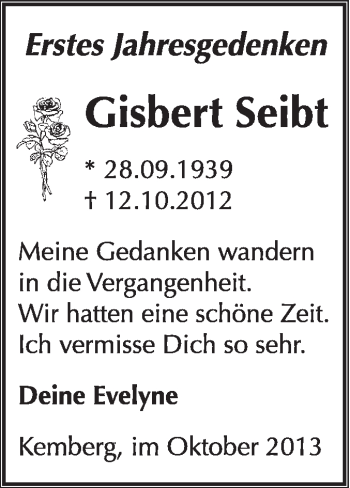 Traueranzeige von Gisbert Seibt von WVG - Wochenspiegel Wittenberg