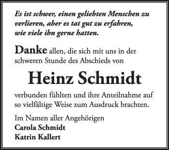 Traueranzeige von Heinz Schmidt von Super Sonntag Dessau / Köthen