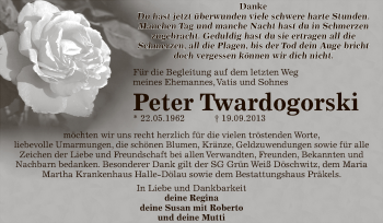 Traueranzeige von Peter Twardogorski von Super Sonntag Zeitz
