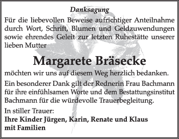 Traueranzeige von Margarete Bräsecke von Super Sonntag Dessau / Köthen