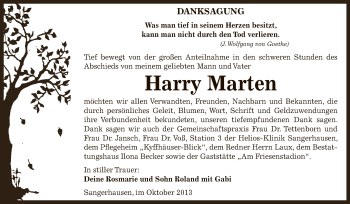 Traueranzeige von Harry Marten von Super Sonntag SGH Mansf. Land