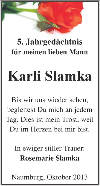 Traueranzeige von Karli Slamka von WVG - Wochenspiegel NMB / WSF / ZTZ