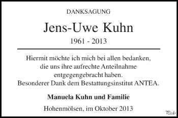 Traueranzeige von Jens-Uwe Kuhn von WVG - Wochenspiegel NMB / WSF / ZTZ