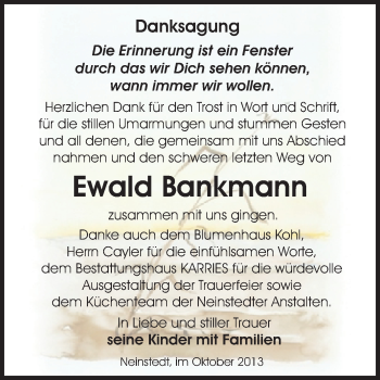 Traueranzeige von Ewald Bankmann von WVG - Wochenspiegel Quedlinburg