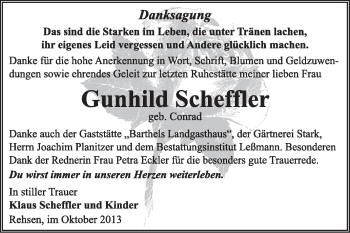 Traueranzeige von Gunhild Scheffler von Super Sonntag Wittenberg