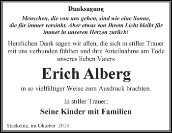 Traueranzeige von Erich Alberg von WVG - Wochenspiegel Dessau / Köthen
